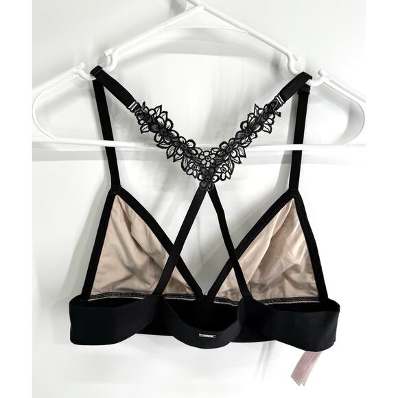 PINK Victoria's Secret Lace Triangle Bralette Bra Size Large Black Lace Racer - Picture 3 of 7